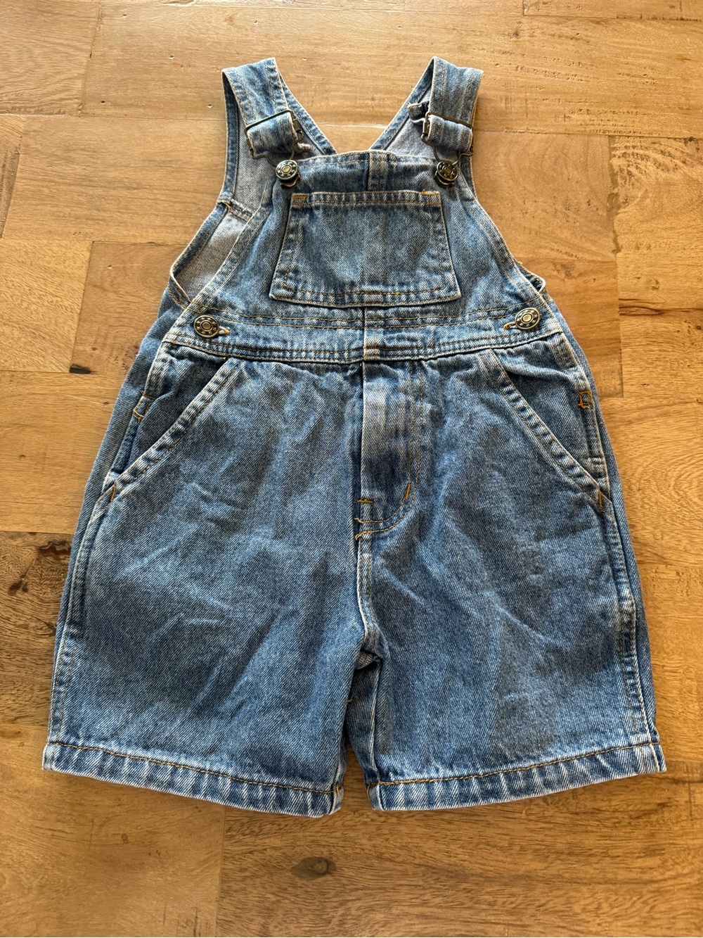 Vintage Kids Blue Denim Short Overalls size 2 unisex summer